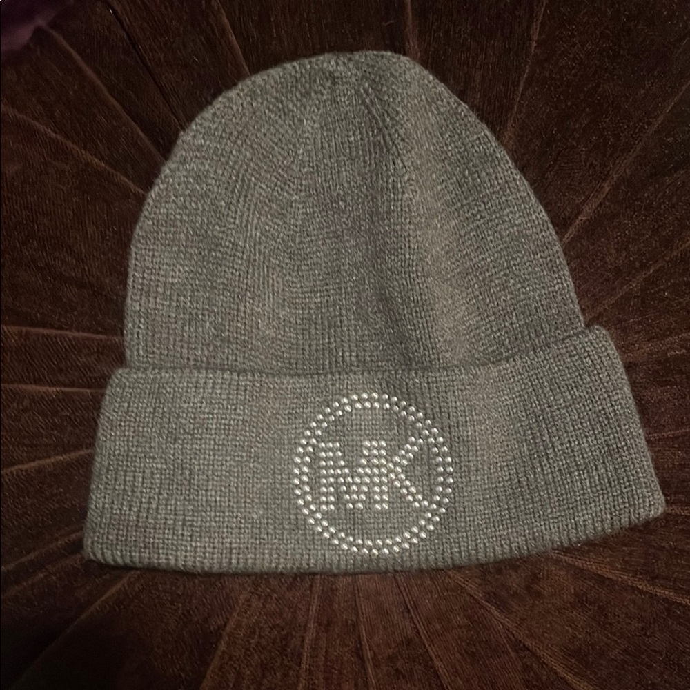 NWOT Michael Kors Gray Knit Hat with Rhinestone Logo